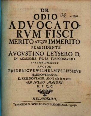 De odio advocatorum fisci merito atque immerito