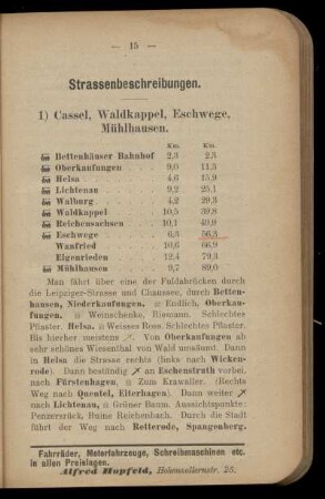 1) Cassel, Waldkappel, Eschwege, Mühlhausen