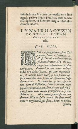 Gynaikolusin Contra Iustam Consuetudinem esse. Cap. VIII.