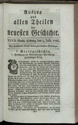 XXVII. Nachl. Coburg, den 3. Julii, 1756.