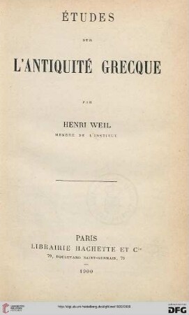 Études sur l'antiqué Grecque