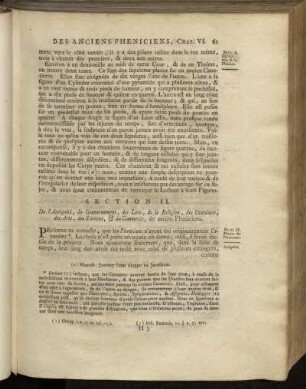 Section II. De l´Antiquité, du Gouvernement, des Loix, de la Religion, des Coutûmes, des Arts, des Sciences, & du Commerce, des anciens Pheniciens.