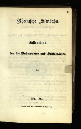 Instruction für die Bahnwärter und Hülfswärter
