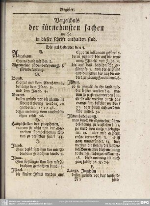 Verzeichnis der fürnehmsten sachen welche in dieser schrift enthalten sind