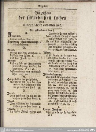 Verzeichnis der fürnehmsten sachen welche in dieser schrift enthalten sind