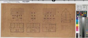 Fünffamilienhaus - Volkswohnungen Grundrisse, Ansichten, Schnitt 1938 1 : 100 33 x 69 Pause Westfälische Heimstätte Dortmund Wohnungsgesellschaft Münsterland