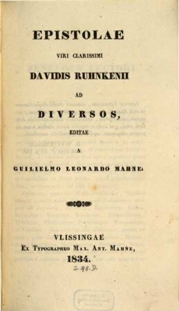 Epistolae viri clarissimi Davidis Ruhnkenii ad diversos