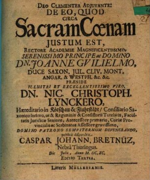 De Eo, Quod Circa Sacram Coenam Iustum Est