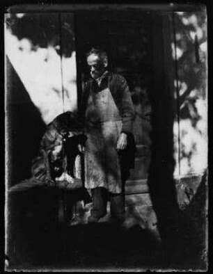 Ohne Titel (Johann Traugott Zille im Arbeitskittel mit Hund)