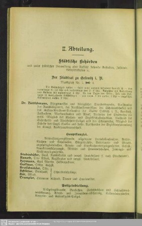 II. Abteilung. Behördenverzeichnis : II. Abteilung. Städtische Behörden