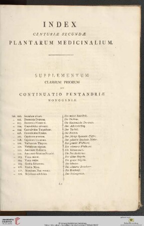 Index centuriæ secundæ Plantarum Medicinalium