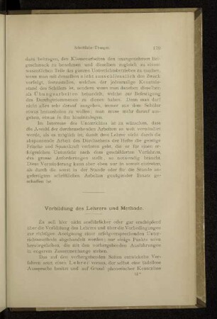 Vorbildung des Lehrers und Methode.