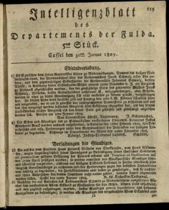 5tes Stueck, den 30ten Januar 1809