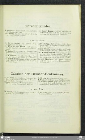 Inhaber der Grashof-Denkmünze.