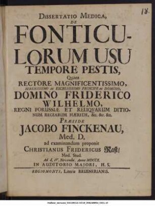 Dissertatio Medica, De Fonticulorum Usu Tempore Pestis