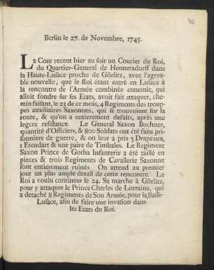 Berlin le 27. de Novembre, 1745