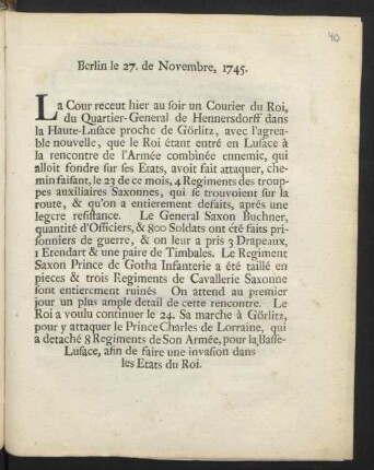 Berlin le 27. de Novembre, 1745