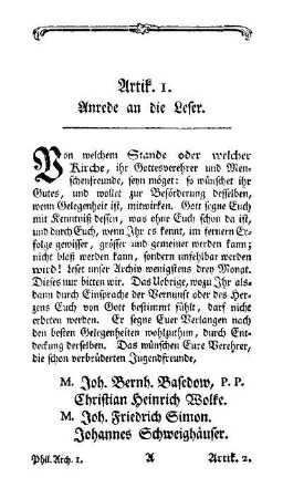 Anrede an die Leser