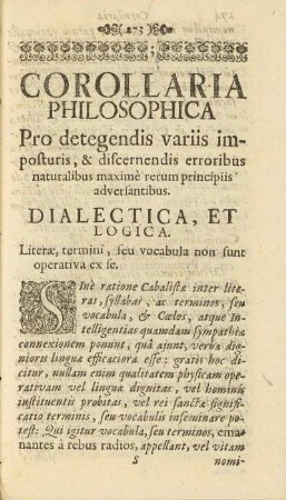 Corollaria Philosophica.