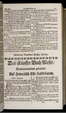Das Fünffte Buch Mose/ Deuteronomium genannt: Auf Hebräisch Elle Haddebarim.