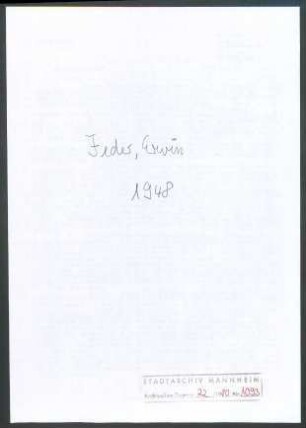 Feder, Erwin, Sao Paulo/Brasilien, an Wichert