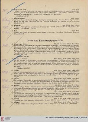 Möbel und Einrichtungsgegenstände, Textilen, Varia (Nr. 142-203)