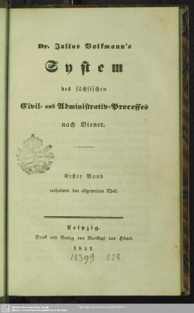1: enthaltend den allgemeinen Theil