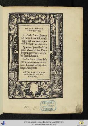 In hoc opere contenta, Ludus L. Annaei Senecae, de morte Claudij Caesaris : nuper in Germania repertus