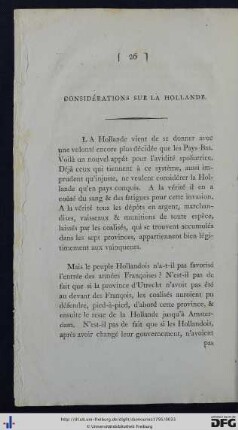 Considérations Sur La Hollande.