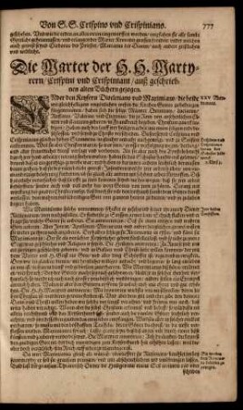Die Marter der H. H. Martyrern/ Crispini und Crispiniani/ ...