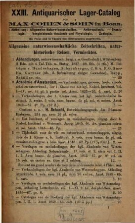 Antiquarischer Lager-Catalog von Max Cohen & Sohn (Fr. Cohen) in Bonn. 23. [ca. 1869]
