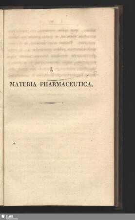 I. Materia Pharmaceutica