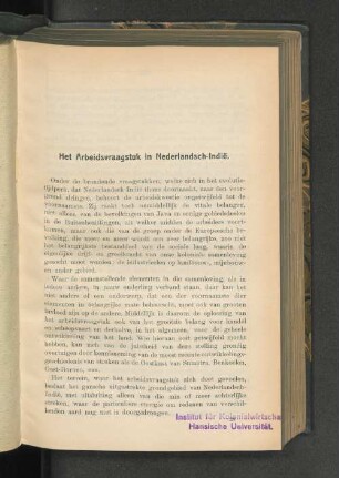 Het arbeidsvraagstuk in Nederlandsch-Indië, Door D. G. Stibbe.