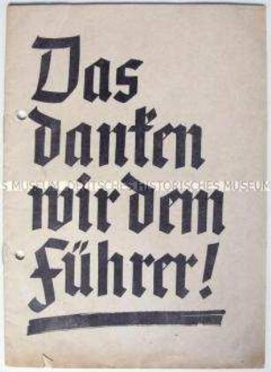 Illustrierte NS-Propagandaschrift zu den bisherigen Erfolgen im wirtschaftlichem und sozialen Bereich mit Aufruf zur Volksabstimmung 1938