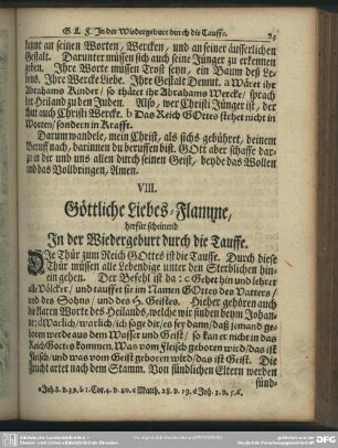 VIII. Göttliche Liebes-Flamme, herfür scheinend In der Wiedergeburt durch die Tauffe