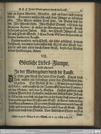 VIII. Göttliche Liebes-Flamme, herfür scheinend In der Wiedergeburt durch die Tauffe