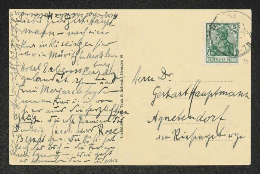 Brief von Felix Hollaender an Gerhart Hauptmann