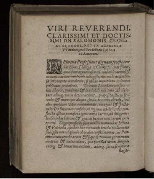 Viri Reverendi, Clarissimi et Doctissimi Dn. Salomonis Gesneri