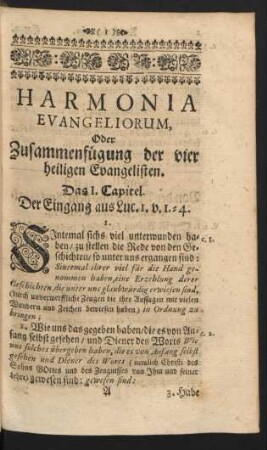 Harmonia Evangeliorum, Oder Zusammenfügung der vier heiligen Evangelisten. Das I. Cap. - Das X. Cap.