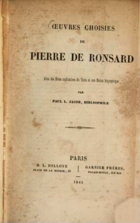 Oeuvres choisies de Pierre de Ronsard