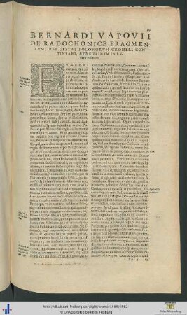 Bernardi Vapovii Fragmentum Res Gestas Polonorum Cromeri Continuans