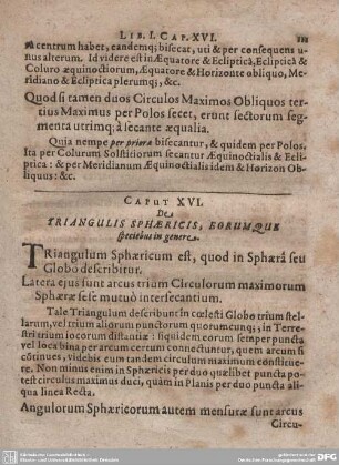 Caput XVI. De Triangulis Sphaericis, eorumqur speciebus in genere.