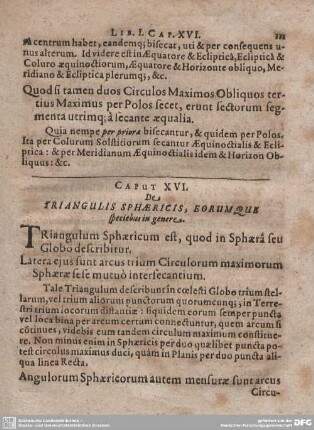 Caput XVI. De Triangulis Sphaericis, eorumqur speciebus in genere.