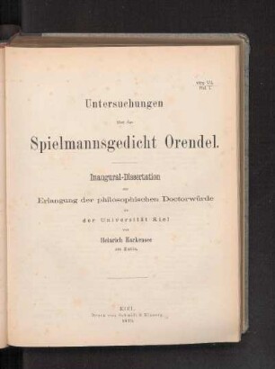 Untersuchung über das Spielmannsgedicht Orendel.