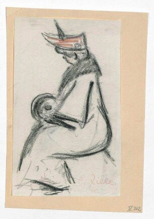 Sitzende Frau mit Mantel und Muff