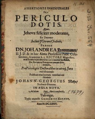 Assertiones Inaugurales De Periculo Dotis