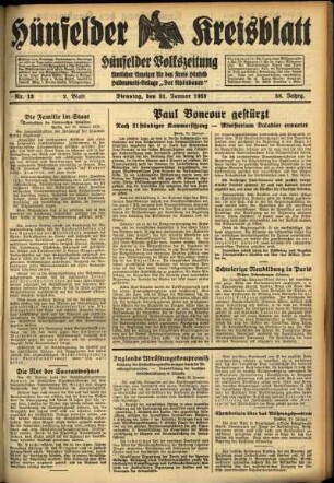 Zweite Ausgabe vom Dienstag, den 31. Januar 1933.