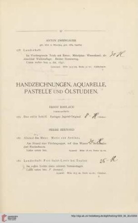 Handzeichnungen, Aquarelle, Pastelle und Ölstudien (Nr. 179-249)