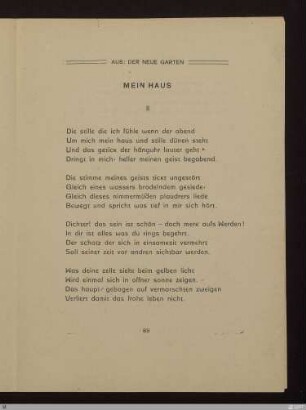Mein Haus II : [SW XV: keine Sigle]; [SW XV, S. 83/149-150] / Albert Verwey