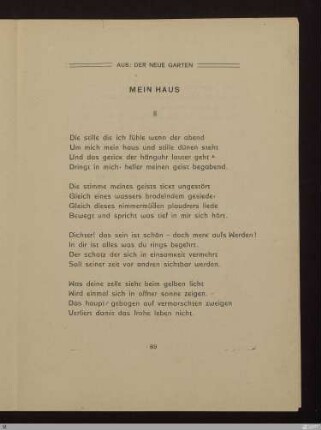 Mein Haus II : [SW XV: keine Sigle]; [SW XV, S. 83/149-150] / Albert Verwey